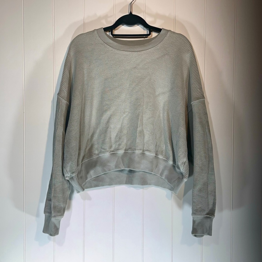 Aerie Ribbed Oversized Sweatshirt Sage/ Grey Crewneck Pullover Small 7681734014